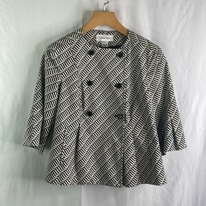 Calvin Klein, black and white polished cotton 3/4 sleeve double breasted blazer